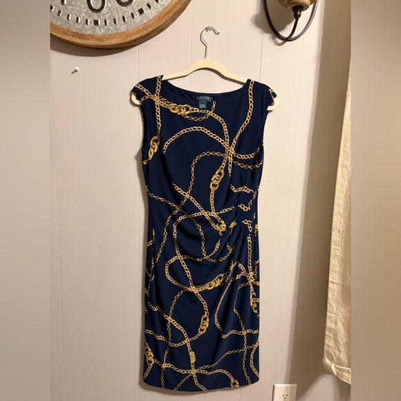 Ralph Lauren Dresses & Skirts - Ralph Lauren Navy Dress with Gold Chain Pattern
